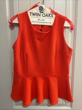 hello miss Vibrant Orange Sleeveless Peplum Top
